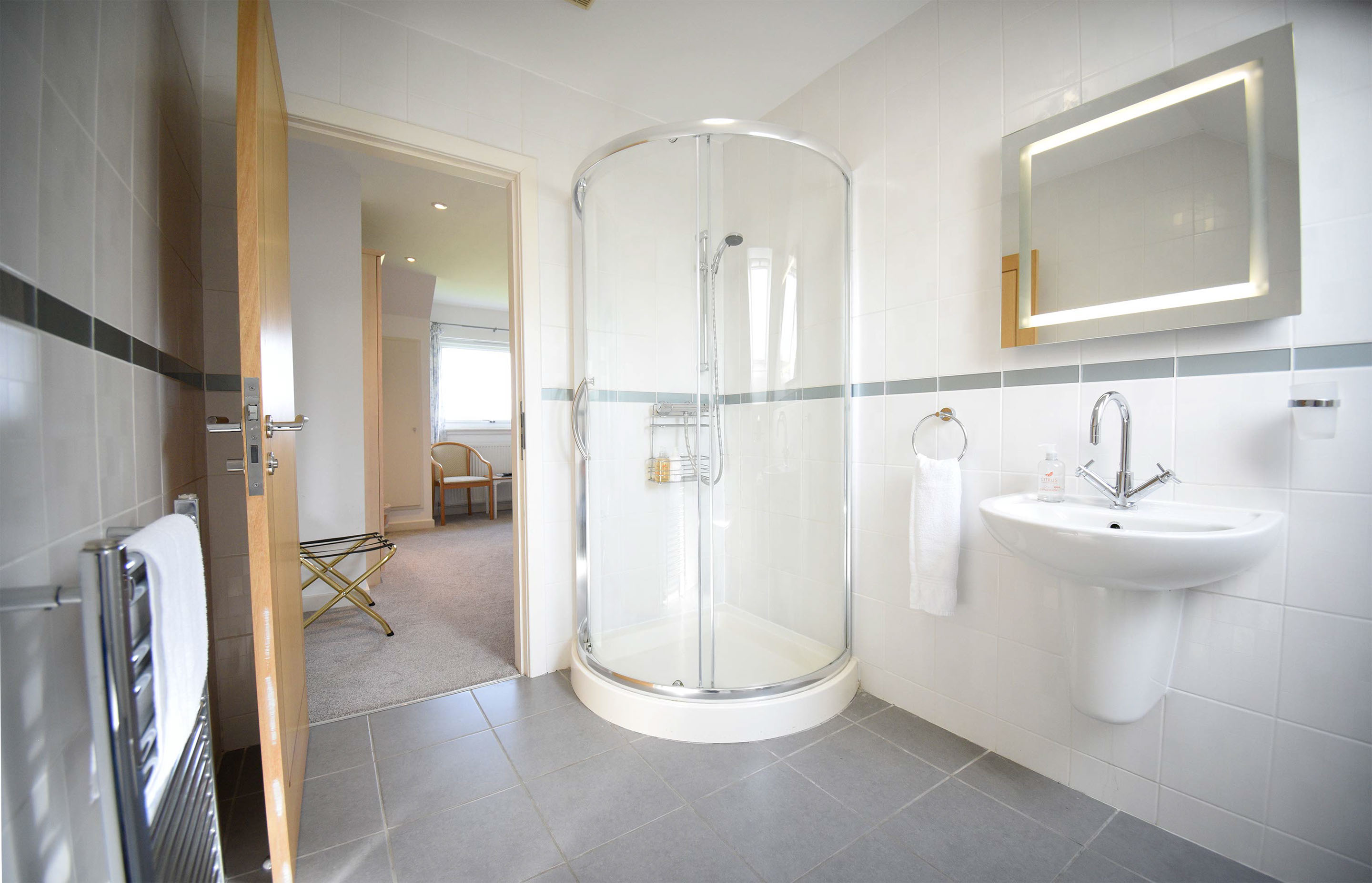 Smiddy Croft bed and breakfast accommodation contains a modern shower room in our king size beds 